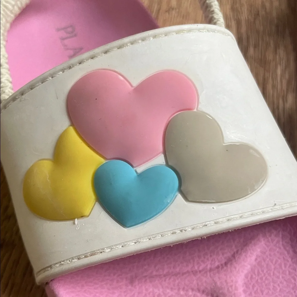 The Childrens Place Girls Pink Rainbow Heart Slide Sandals Backstrap Size 10T